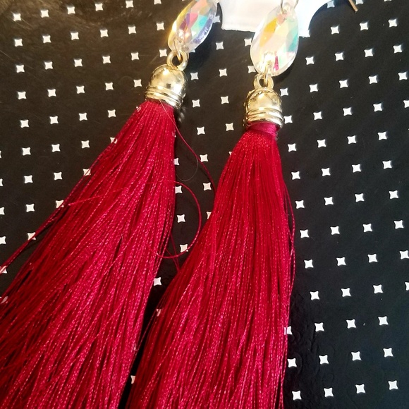 Red Tassel Dangle Earrings - Picture 1 of 3